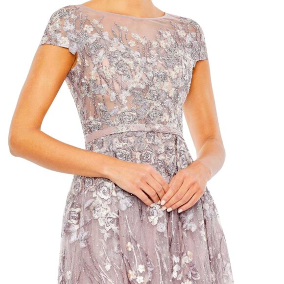 MAC DUGGAL 20405 EMBELLISHED FLORAL CAP SLEEVE A-LINE LILLAC GOWN sz 24 - Picture 3 of 5